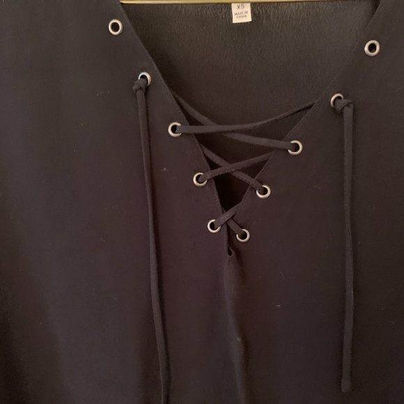 Aritzia Wilfred Free Lace-Up Black Silky Blouse - Picture 4 of 6